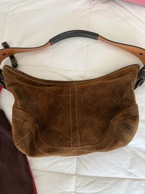 Vintage Coach Brown Genuine Suede Shoulder Bag with Leather Strap!